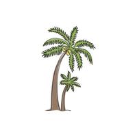 Single one line drawing of coconut tree. Decorative cocos nucifera, beach palm tree family concept for greeting hello summer post card. Modern continuous line draw design vector graphic illustration