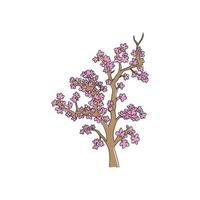 dibujo de línea continua única belleza árbol de sakura de Japón. Planta decorativa de flor de cerezo para decoración del hogar, póster de pared, impresión artística. viajes y excursiones. Ilustración de vector gráfico de diseño de dibujo de una línea moderna