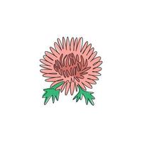 un dibujo de línea continua de crisantemo fresco de belleza para el logotipo del jardín. Concepto de flor de crisante decorativa imprimible para tarjeta de invitación de boda. Ilustración de vector de diseño de dibujo de línea única moderna