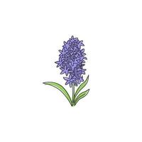 One continuous line drawing of beauty fresh hyacinthus for home wall decor poster art print. Decorative hyacinth flower concept for greeting card ornament. Single line draw design vector illustration