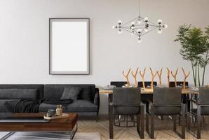 3D illustration Mockup blank photo frame in dining room rendering