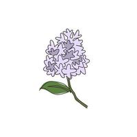 un dibujo de línea continua belleza syringa vulgaris fresca para el logotipo del jardín. Concepto de flor lila decorativa imprimible para decoración del hogar, impresión de carteles de arte de pared. Ilustración de vector de diseño de dibujo de una sola línea