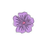 dibujo de una sola línea belleza malva púrpura fresca para el logotipo del jardín. Flor decorativa imprimible de malva sylvestris para decoración del hogar, póster de arte de pared. Ilustración de vector de diseño de dibujo de línea continua moderna