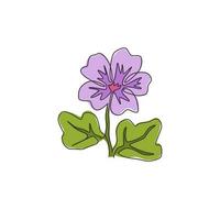 Un dibujo de línea continua Beauty Fresh Purple Mallow para pared Decoración para el hogar Póster Art. Flor de malva común decorativa para tarjeta de invitación de boda. Ilustración de vector de diseño de dibujo de línea única de moda