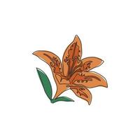 Dibujo de una sola línea Beauty Fresh Lilium para decoración de pared del hogar, póster de arte. Flor de lirio tigre decorativa imprimible para tarjeta de invitación de boda. Ilustración de vector de diseño de dibujo de línea continua moderna