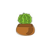 dibujo de línea continua única linda planta de cactus de punta tropical en maceta. Concepto de planta de interior decorativa imprimible para adorno de decoración de pared del hogar. Ilustración gráfica de vector de diseño de dibujo de una línea moderna