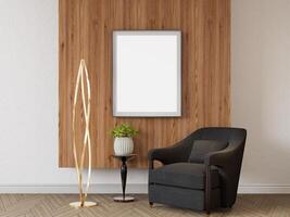 3D illustration Mockup blank photo frame in living room rendering