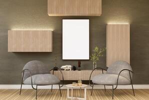 3D illustration Mockup blank photo frame in living room rendering