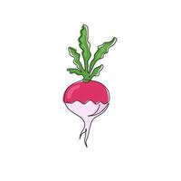 One continuous line drawing of whole healthy organic white turnip for farm logo identity. Fresh plant concept for root vegetable icon. Modern single line draw design graphic vector illustration