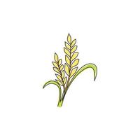 Single continuous line drawing of whole healthy organic wheat grain for farm logo identity. Fresh staple food concept for breakfast cereal icon. Modern one line draw design vector graphic illustration