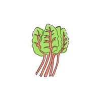 One single line drawing group pile of healthy organic swiss chard for farm logo identity. Fresh leafy spinach beet concept for vegetable icon. Modern continuous line draw design vector illustration