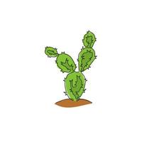 una sola línea de dibujo de plantas de cactus espinosas tropicales exóticas. Concepto de planta de interior de cactus decorativos imprimibles para adornos de decoración de paredes del hogar. Ilustración de vector de diseño gráfico de dibujo de línea continua moderna