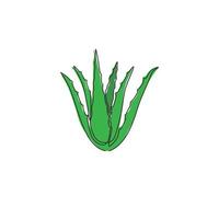 Single continuous line drawing of healthy organic green aloe vera for farm logo identity. Fresh tropical succulent plant concept for agricultural icon. Modern one line draw design vector illustration