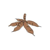 dibujo de línea continua única de yuca orgánica sana entera para la identidad del logotipo de la plantación. concepto de raíz tuberosa almidonada comestible fresca para el icono de la granja. Ilustración de vector de diseño de dibujo de una línea moderna