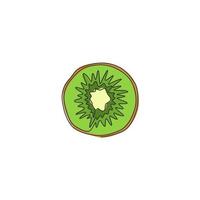 un dibujo de línea continua medio en rodajas orgánico saludable para la identidad del logotipo de huerto. concepto de frutas tropicales frescas redondas para el icono de jardín de frutas. Ilustración de vector de diseño gráfico de dibujo de una sola línea moderna
