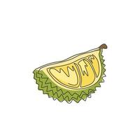 un dibujo de una sola línea del segmento cortado en rodajas de durian orgánico saludable para la identidad del logotipo del huerto. concepto de fruta tropical fresca para el icono del jardín. Ilustración de vector de diseño gráfico de dibujo de línea continua moderna