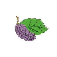 Single continuous line drawing of whole healthy organic mulberry for orchard logo identity. Fresh berry fruitage concept for fruit garden icon. Modern one line draw design graphic vector illustration