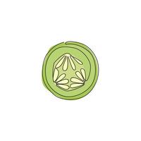 One continuous line drawing round sliced healthy organic cucumber for orchard logo identity. Fresh vegetable concept for vegan garden icon. Modern single line draw graphic design vector illustration