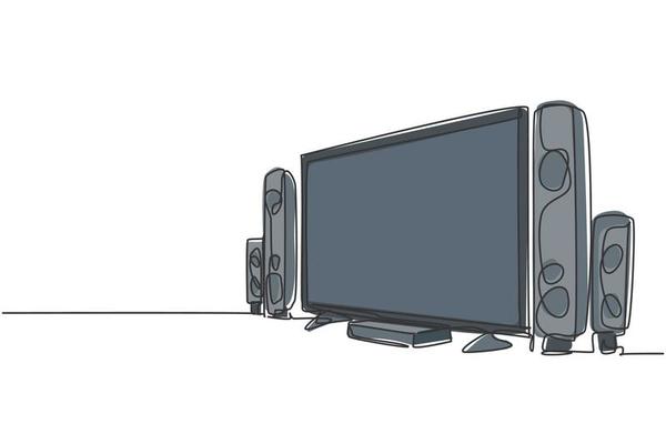 Single continuous line drawing of luxury expensive home theater