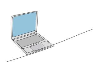 One continuous line drawing of laptop unit for working at home. Electricity computer for small business gadget tools concept. Trendy single line draw design vector graphic illustration