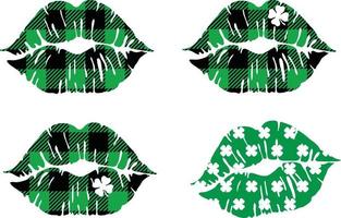 Buffalo Plaid Lips Svg, Lips with Clover Svg,  St. Patrick's Day SVG, Lips SVG, Love Clover Svg, Shamrock Buffalo Plaid Svg Files for Cricut Downloads vector