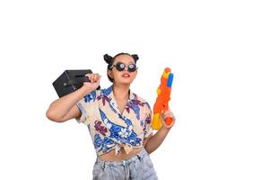 Portrait cute woman in Songkran festival with water gun photo