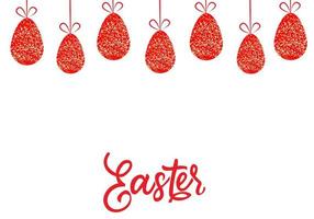 Easter card. Easter red glitter eggs  on white background.Holiday decoration for easter holiday vector