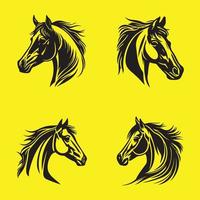 linda caballo cara icono conjunto negro contorno vector aislado en amarillo fondo, caballo cabeza vector dibujo