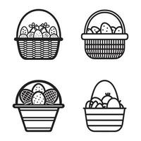 set of easter eggs in basket icon black outline vector