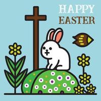 easter bunny with easter eggs illustration black outline vector