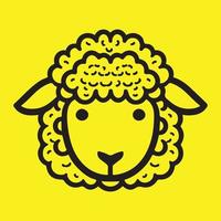 Cute Sheep face Icon black outline vector isolated on yellow background, Sheep head vector drawing