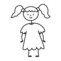 Doodle graphic line illustration of cute little girl vector