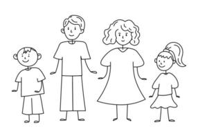 Graphic cartoon line illustration of family with children. Doodle linear illustration of family vector