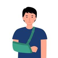 Man with broken arm in flat design on white background. Arm sling concept. vector