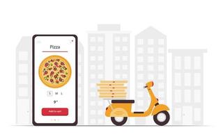 comida en línea orden teléfono inteligente Pizza entrega. comida entrega concepto para bandera, sitio web diseño o aterrizaje web página. vector