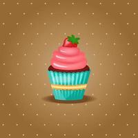 Vintage retro cupcake with cream and strawberry. vector