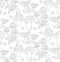 Groovy  pattern hippie  mushrooms line style  in  60s 70s. vector