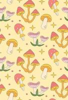 Groovy  pattern hippie  mushrooms doodle style  in  60s 70s . vector