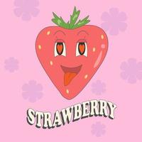 Groovy  funny strawberry in love and text in  60s 70s flat style vector