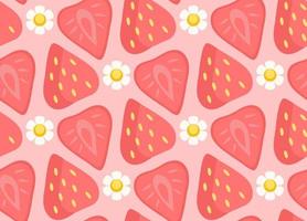 Pattern strawberry and daisy flower on pink background vector