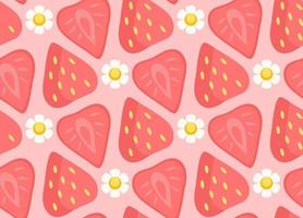 Pattern strawberry and daisy flower on pink background vector