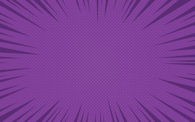 Comic retro pop art burst background. Purple vintage flash halftone frame. Cartoon retro starburst backdrop with dots and stripes. Abstract vector illustration in pop art style