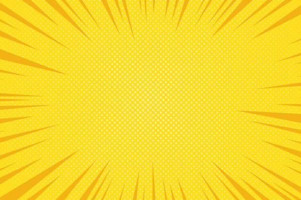 Comic retro pop art burst background. Yellow vintage flash halftone frame. Cartoon retro starburst backdrop with dots and stripes. Abstract vector illustration in pop art style