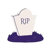 Grave with tombstone and RIP inscription, cartoon flat vector illustration isolated on white background. Halloween spooky decoration. Concepts of funeral, and graveyard.