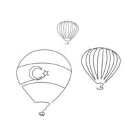 Hot air balloons flight in Cappadocia, Turkey. One line art. Hand drawn vector illustration.