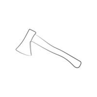 Metal ax with wooden handle. Hatchet in one line art drawing style. Equipment for woodworking, camping. Vector illustration.