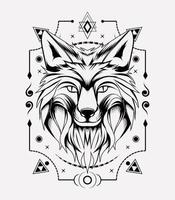 Fox head vector illustration with sacred geometry frame