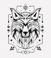 Fox head vector illustration with sacred geometry frame