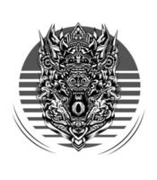 Barong and rangda vector artwork in black and white style