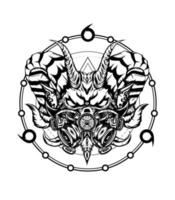 Monster with apocalypse mask vector illustration in black and white color